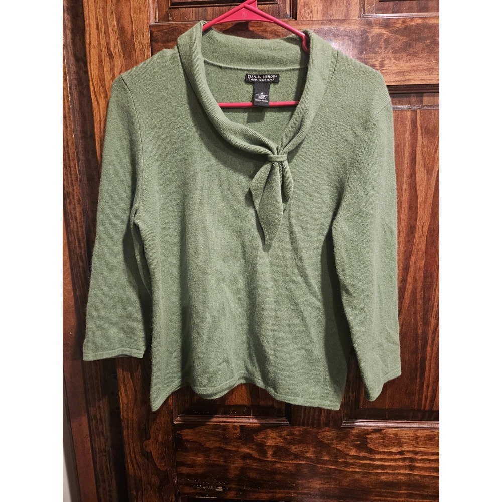 Daniel Bishop 100% Cashmere Scarf Collar Sweater Green Medium Chic Work Casual
